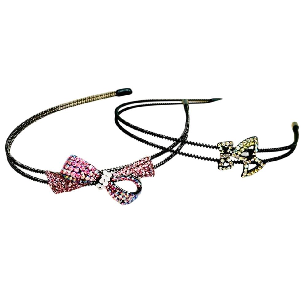 Sparkly Rhinestone Bow Black Wire Headbands (2)